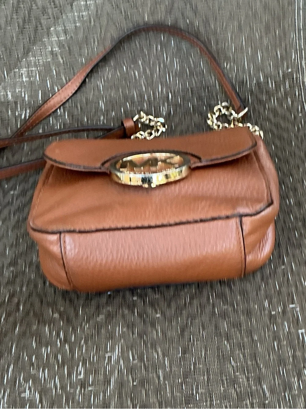 Michael Kors FULTON Tan Leather Chain Crossbody Bag